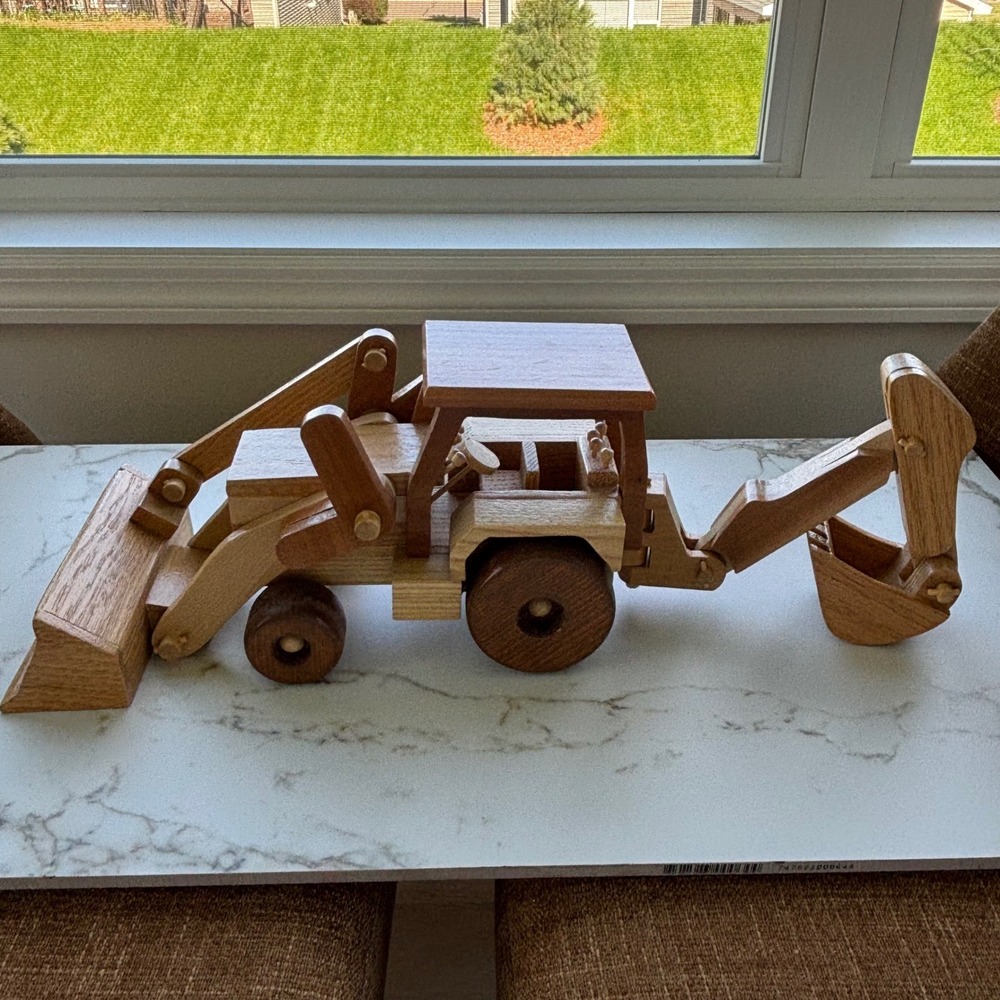 Handcrafted Wooden Excavator Backhoe Loader Heavy Equipment Construction Model - Picture 1 of 15
